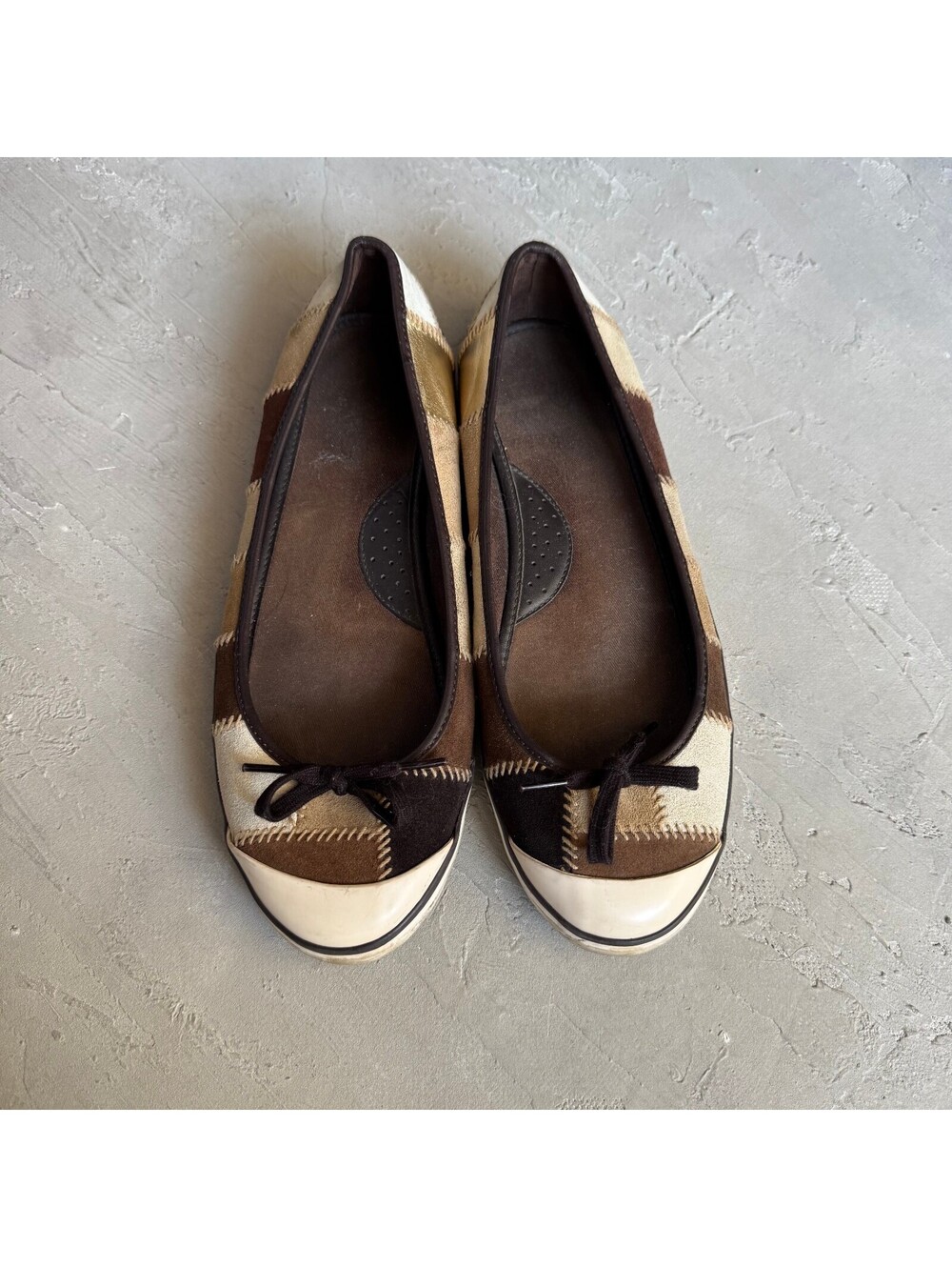 Vintage 2000s Coach Leather Suede Patchwork Ballet Flats Bow Square Toe Shoes 9